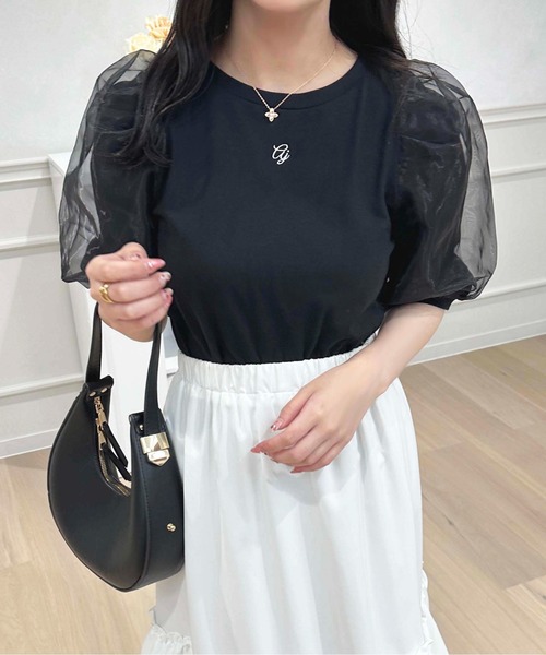 apres jour(アプレジュール)の「刺繍オーガンジーパフスリーブTシャツ【ZOZOTOWN限定アイテム】(Tシャツ/カットソー・レディース・ブラック/ピンクベージュ/オフホワイト・フリー/X-LARGE)」の13枚目の写真