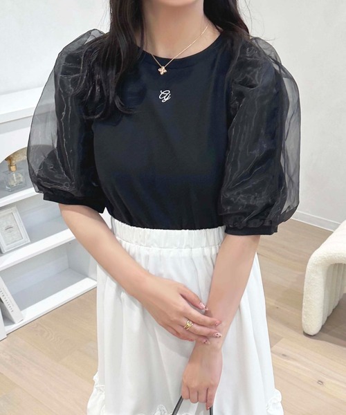 apres jour(アプレジュール)の「刺繍オーガンジーパフスリーブTシャツ【ZOZOTOWN限定アイテム】(Tシャツ/カットソー・レディース・ブラック/ピンクベージュ/オフホワイト・フリー/X-LARGE)」の15枚目の写真