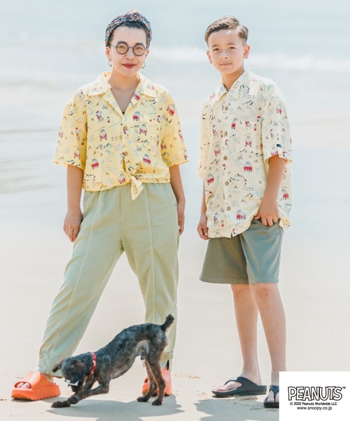 PEANUTS（ピーナッツ）の「PEANUTS ｽﾇｰﾋﾟｰ/ﾌｫﾙｸｽﾜｰｹﾞﾝ ﾀﾞﾌﾞﾙﾈｰﾑｺﾗﾎﾞ　親子お揃いで着れるアロハシャツ　ｷｯｽﾞ（シャツ/ブラウス・キッズ・ナチュラル/イエロー/ブルー・110/120/130）」の5枚目の写真