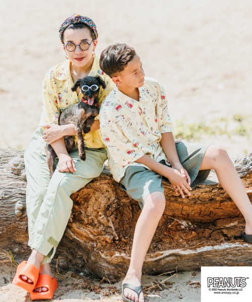 PEANUTS（ピーナッツ）の「PEANUTS ｽﾇｰﾋﾟｰ/ﾌｫﾙｸｽﾜｰｹﾞﾝ ﾀﾞﾌﾞﾙﾈｰﾑｺﾗﾎﾞ　親子お揃いで着れるアロハシャツ　ｷｯｽﾞ（シャツ/ブラウス・キッズ・ナチュラル/イエロー/ブルー・110/120/130）」の9枚目の写真