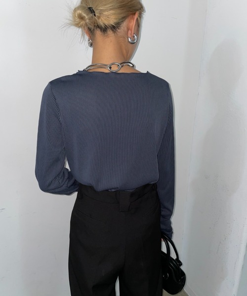 AIC.（エーアイシー）の「配色リブメロートップス（Tシャツ/カットソー・レディース・ブラック/ブルー/ベージュ/ライトグレー・FREE）」の15枚目の写真