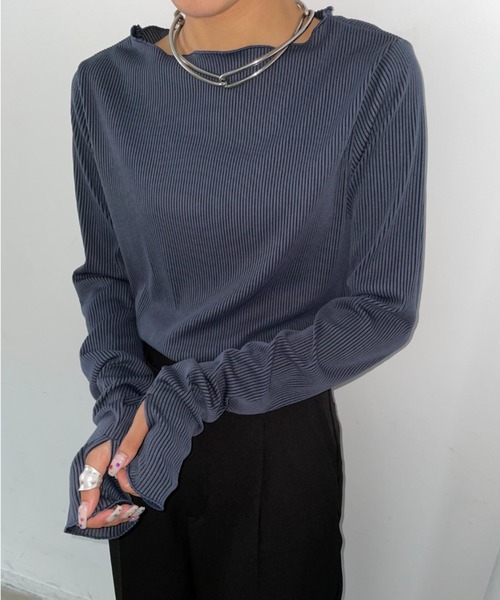 AIC.（エーアイシー）の「配色リブメロートップス（Tシャツ/カットソー・レディース・ブラック/ブルー/ベージュ/ライトグレー・FREE）」の14枚目の写真