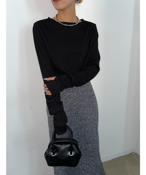 AIC.（エーアイシー）の「配色リブメロートップス（Tシャツ/カットソー・レディース・ブラック/ブルー/ベージュ/ライトグレー・FREE）」の7枚目の写真