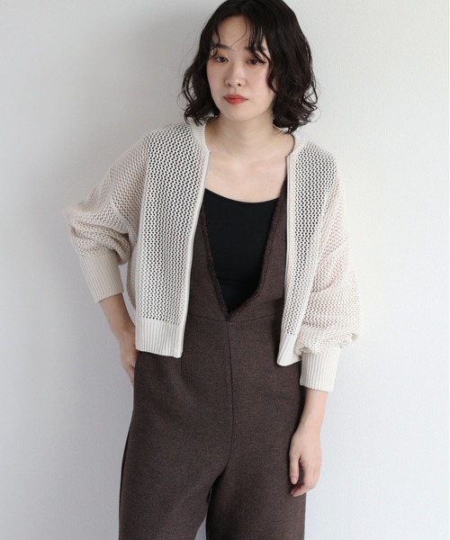 cepo(セポ)の「メッシュジップカーディガン(カーディガン/ボレロ・レディース・オフホワイト/ダークブラウン/モカ・M)」の2枚目の写真