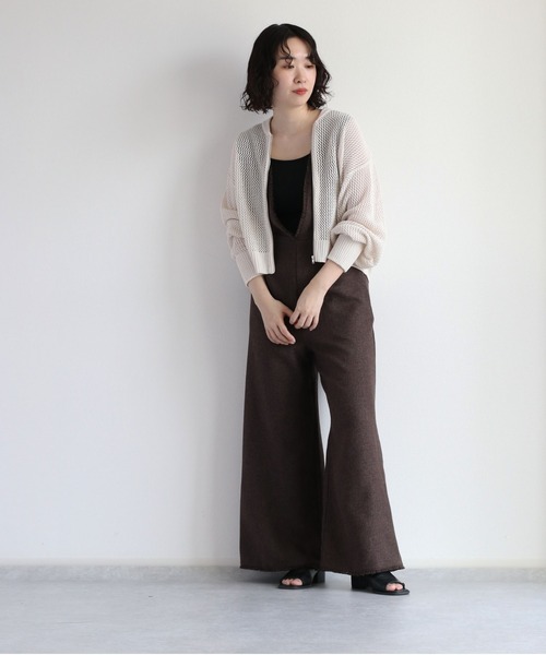 cepo(セポ)の「メッシュジップカーディガン(カーディガン/ボレロ・レディース・オフホワイト/ダークブラウン/モカ・M)」の4枚目の写真