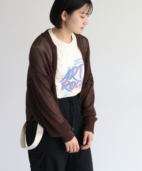 cepo(セポ)の「メッシュジップカーディガン(カーディガン/ボレロ・レディース・オフホワイト/ダークブラウン/モカ・M)」の13枚目の写真