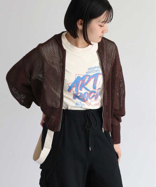 cepo(セポ)の「メッシュジップカーディガン(カーディガン/ボレロ・レディース・オフホワイト/ダークブラウン/モカ・M)」の9枚目の写真