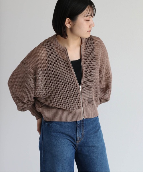cepo(セポ)の「メッシュジップカーディガン(カーディガン/ボレロ・レディース・オフホワイト/ダークブラウン/モカ・M)」の10枚目の写真