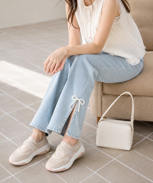 coca（ANDEX shoes product）（コカ）の「【サステナブルシリーズ】ビジューベルト ニットスニーカー（スニーカー・レディース・ベージュ/ブラック・SMALL/MEDIUM/LARGE）」の14枚目の写真