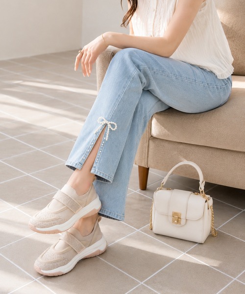 coca（ANDEX shoes product）（コカ）の「【サステナブルシリーズ】ビジューベルト ニットスニーカー（スニーカー・レディース・ベージュ/ブラック・SMALL/MEDIUM/LARGE）」の7枚目の写真
