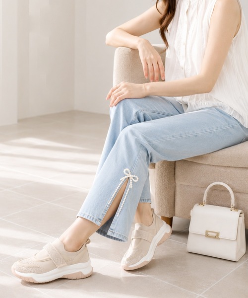 coca（ANDEX shoes product）（コカ）の「【サステナブルシリーズ】ビジューベルト ニットスニーカー（スニーカー・レディース・ベージュ/ブラック・SMALL/MEDIUM/LARGE）」の11枚目の写真
