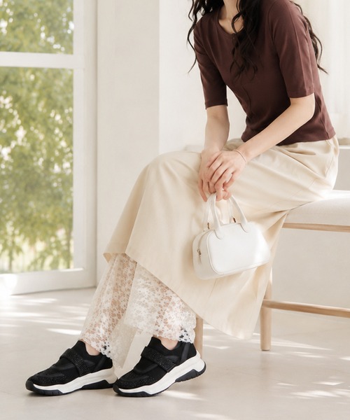 coca（ANDEX shoes product）（コカ）の「【サステナブルシリーズ】ビジューベルト ニットスニーカー（スニーカー・レディース・ベージュ/ブラック・SMALL/MEDIUM/LARGE）」の3枚目の写真