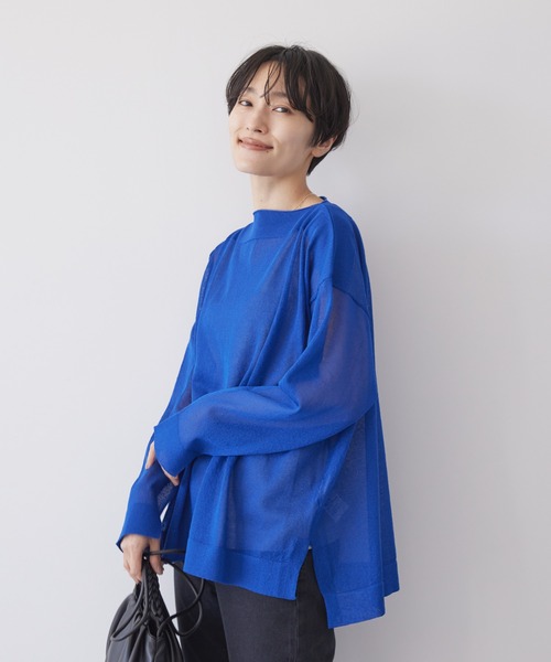 AMERICAN HOLIC(アメリカンホリック)の「シアーボートネックニットプルオーバー(ニット/セーター・レディース・キャメル/ブルー/ダークネイビー・M/L)」の2枚目の写真