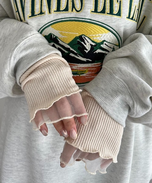 DISCOAT（ディスコート）の「ラメリブシアーアームウォーマー（手袋・レディース・アイボリー/ブラック/バーガンディー・FREE）」の6枚目の写真