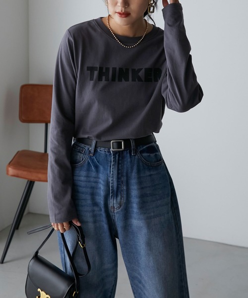 Anss.me(アンスミー)の「【Anss.me】シンプルゴシックロゴプリントロンT(Tシャツ/カットソー・レディース・ホワイト系1/チャコールグレー/ホワイト系2/ブラック/ライトカーキ/ベージュ・FREE)」の7枚目の写真