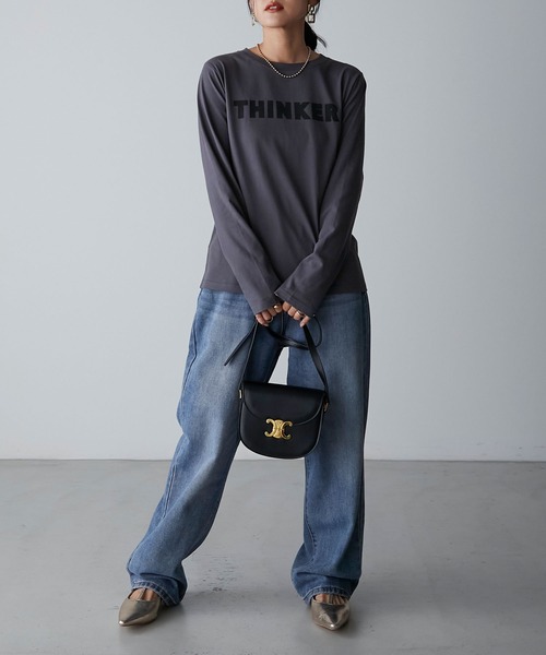 Anss.me(アンスミー)の「【Anss.me】シンプルゴシックロゴプリントロンT(Tシャツ/カットソー・レディース・ホワイト系1/チャコールグレー/ホワイト系2/ブラック/ライトカーキ/ベージュ・FREE)」の14枚目の写真