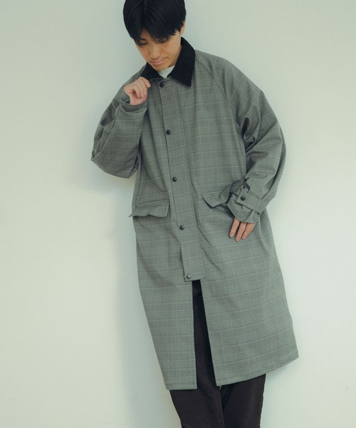 ITEMS URBANRESEARCH（アイテムズ アーバンリサーチ）の「トラッドスタイル ハンティングコート（ステンカラーコート・メンズ・ブラック/チェック/カーキ・LARGE/MEDIUM）」の21枚目の写真