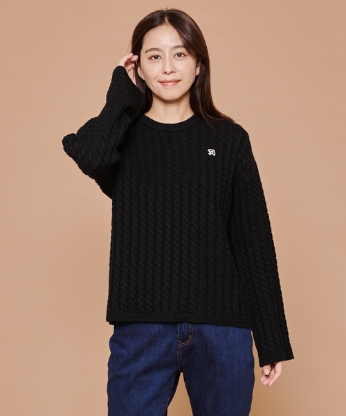 Arnold Palmer（アーノルドパーマー）の「ミニケーブル ニット（ニット/セーター・レディース・ブラック/キャメル・S/L/M）」の2枚目の写真