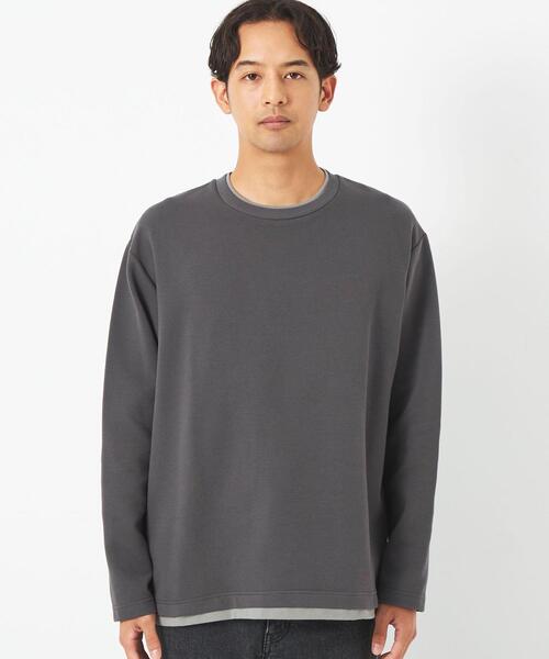 green label relaxing(グリーンレーベルリラクシング)の「GIZA リップル フェイクレイヤード 長袖 Tシャツ(Tシャツ/カットソー・メンズ・ライトブルー/ダークグレー/ホワイト・M/S/XL/L)」の5枚目の写真