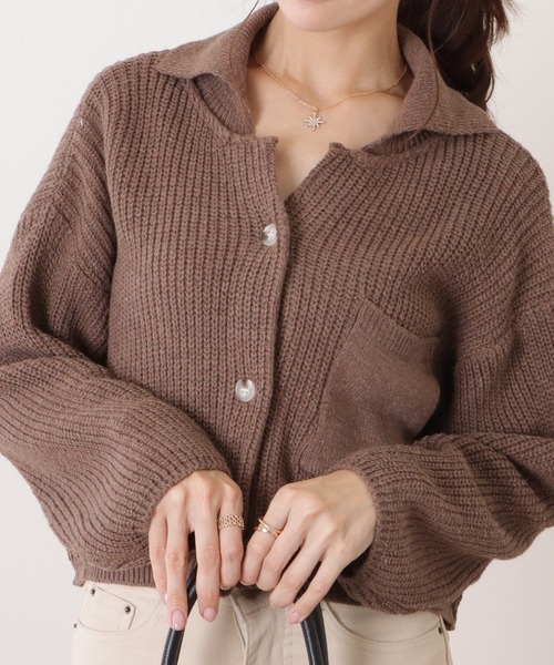 Lace Ladies（レースレディース）の「コンパクト衿付きニット長袖カーディガン（ニット/セーター・レディース・ブラウン/ベージュ/ダークグレー・FREE）」の3枚目の写真