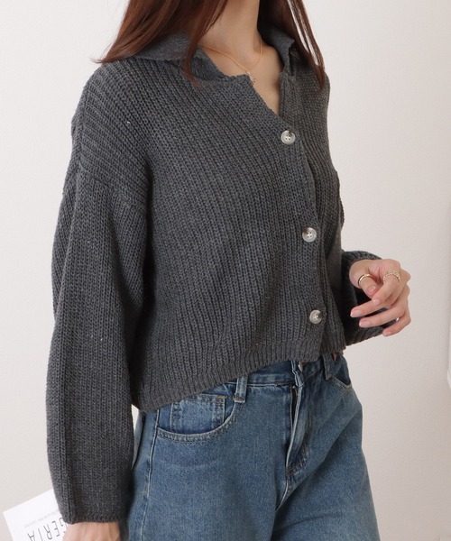 Lace Ladies（レースレディース）の「コンパクト衿付きニット長袖カーディガン（ニット/セーター・レディース・ブラウン/ベージュ/ダークグレー・FREE）」の6枚目の写真