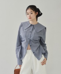Aperture stripe shirts /サイド絞りストライプシャツ GIUNON ブラウス シャツ Aperture stripe shirts / サイド絞り