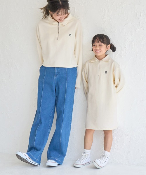 ROPE' PICNIC(ロペピクニック)の「【KIDS】ワンポイント刺繍裏毛ハーフジップワンピース/リンクコーデ(ワンピース・キッズ・チャコールグレー/キナリ・110/140/150/120/130)」の7枚目の写真