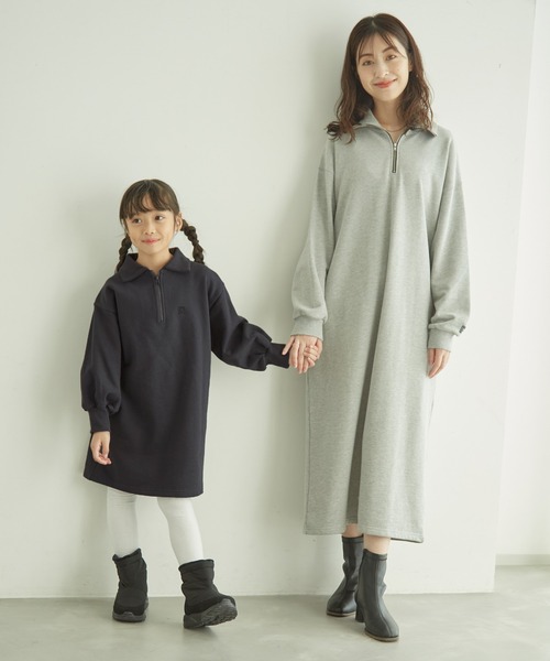 ROPE' PICNIC(ロペピクニック)の「【KIDS】ワンポイント刺繍裏毛ハーフジップワンピース/リンクコーデ(ワンピース・キッズ・チャコールグレー/キナリ・110/140/150/120/130)」の18枚目の写真