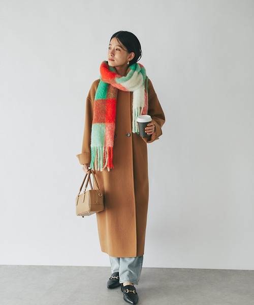 RIVE DROITE（リヴドロワ）の「モヘアチェックストール（マフラー・レディース・グリーン/ブルー・FREE）」の3枚目の写真