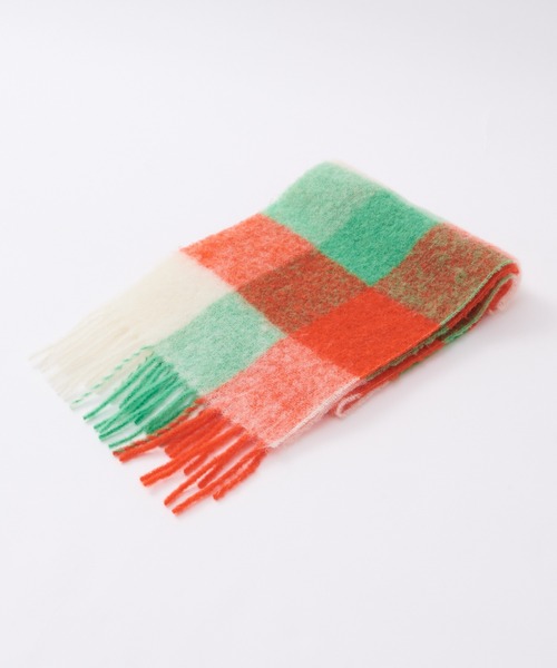 RIVE DROITE（リヴドロワ）の「モヘアチェックストール（マフラー・レディース・グリーン/ブルー・FREE）」の4枚目の写真