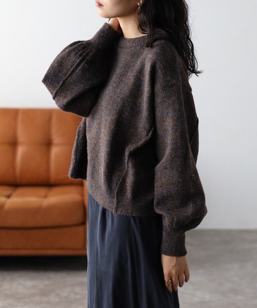 amini(アミニ)の「【2023 A/W新作】メランジクルーネックニット(ニット/セーター・レディース・ベージュ/ブラウン/ブルーグリーン・MEDIUM)」の13枚目の写真