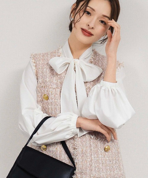 セール】【3点セット】ツイードベスト ボウタイブラウス テーパード