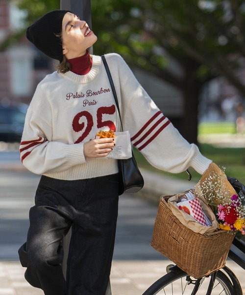 BONLECILL(ボンルシール)の「配色刺繍ロゴ ナンバリングニットプルオーバー(ニット/セーター・レディース・ブラック/アイボリー/ブラウン・FREE)」の5枚目の写真