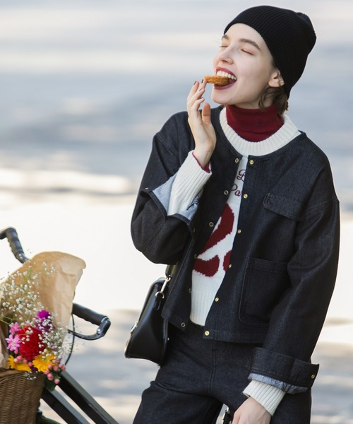 BONLECILL(ボンルシール)の「配色刺繍ロゴ ナンバリングニットプルオーバー(ニット/セーター・レディース・ブラック/アイボリー/ブラウン・FREE)」の13枚目の写真