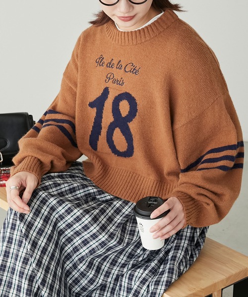 配色刺繍ロゴ ナンバリングニットプルオーバー（ニット/セーター