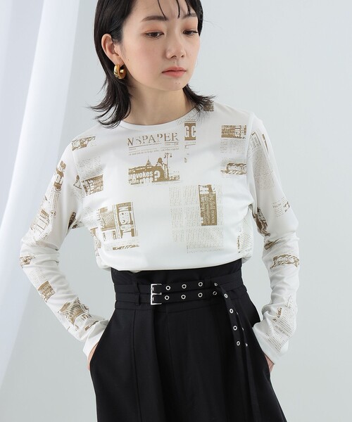Ray BEAMS（レイビームス）の「Ray BEAMS / ニュース ペーパー プリント Tシャツ（Tシャツ/カットソー・レディース・ベージュ/ブルー系その他3・ONE SIZE）」の4枚目の写真