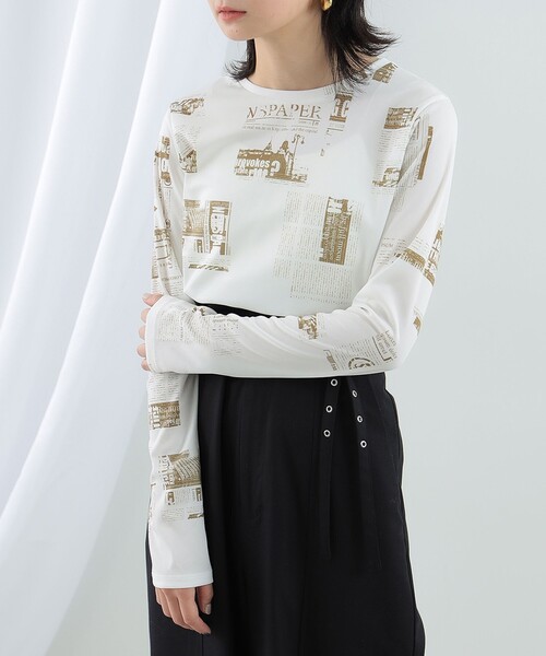 Ray BEAMS（レイビームス）の「Ray BEAMS / ニュース ペーパー プリント Tシャツ（Tシャツ/カットソー・レディース・ベージュ/ブルー系その他3・ONE SIZE）」の5枚目の写真