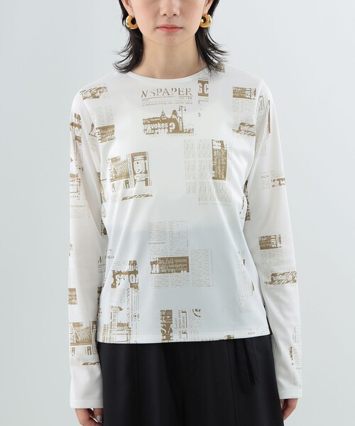 Ray BEAMS（レイビームス）の「Ray BEAMS / ニュース ペーパー プリント Tシャツ（Tシャツ/カットソー・レディース・ベージュ/ブルー系その他3・ONE SIZE）」の13枚目の写真