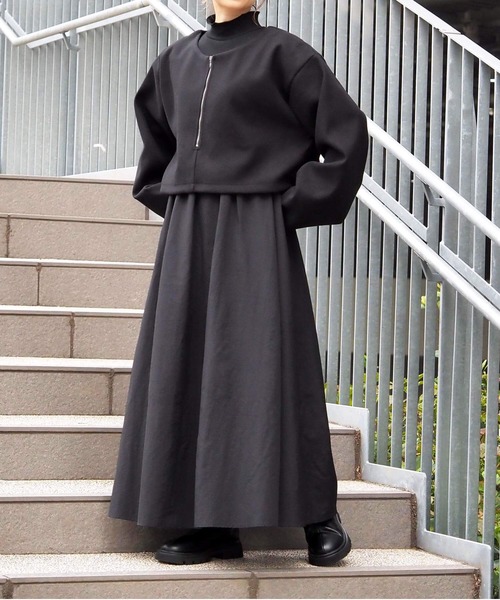 tiptop（ティップトップ）の「【アンサンブル/2024AW新色登場】カットメルトンプルオーバー×ワンピースSET（ワンピース・レディース・ブラック/グリーン/グレー/チャコールグレー・FREE）」の7枚目の写真