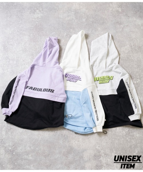 ANAP kids（アナップキッズ）の「配色切替裾ドロスト裏毛スウェットパーカー（パーカー・キッズ・ライトグレー/ホワイト/ラベンダー・120cm/130cm/110cm）」の2枚目の写真