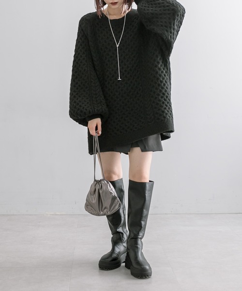 mline（エムライン）の「[mline]ケーブルスキッパーニット（ニット/セーター・レディース・ブラック/アイボリー・FREE）」の20枚目の写真