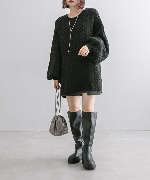 mline（エムライン）の「[mline]ケーブルスキッパーニット（ニット/セーター・レディース・ブラック/アイボリー・FREE）」の21枚目の写真