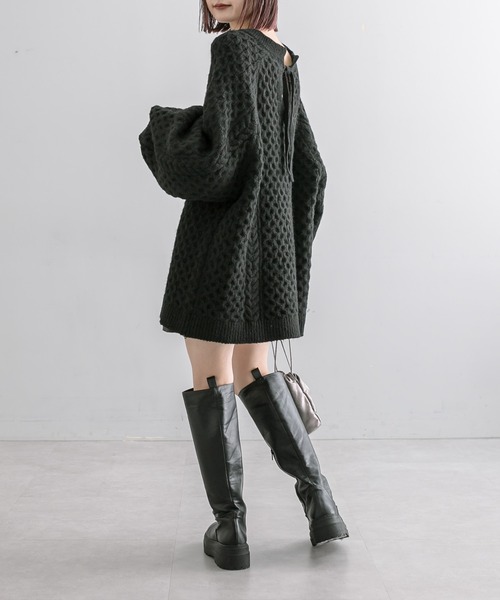 mline（エムライン）の「[mline]ケーブルスキッパーニット（ニット/セーター・レディース・ブラック/アイボリー・FREE）」の22枚目の写真