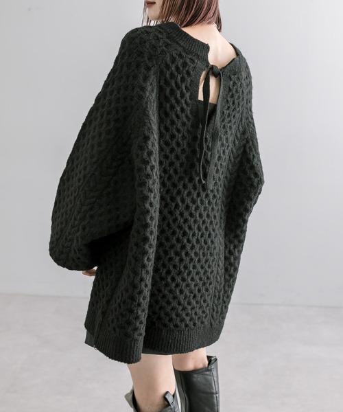 mline（エムライン）の「[mline]ケーブルスキッパーニット（ニット/セーター・レディース・ブラック/アイボリー・FREE）」の19枚目の写真