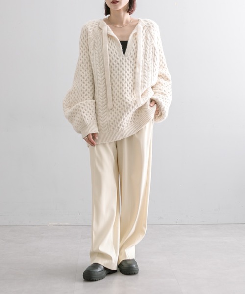 mline（エムライン）の「[mline]ケーブルスキッパーニット（ニット/セーター・レディース・ブラック/アイボリー・FREE）」の8枚目の写真