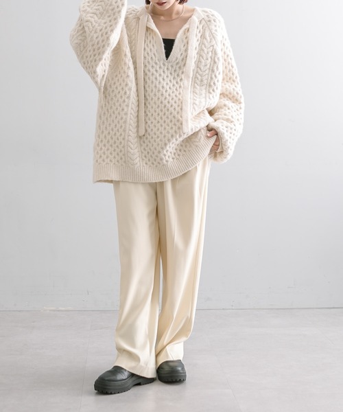 mline（エムライン）の「[mline]ケーブルスキッパーニット（ニット/セーター・レディース・ブラック/アイボリー・FREE）」の10枚目の写真