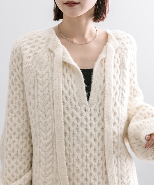 mline（エムライン）の「[mline]ケーブルスキッパーニット（ニット/セーター・レディース・ブラック/アイボリー・FREE）」の5枚目の写真