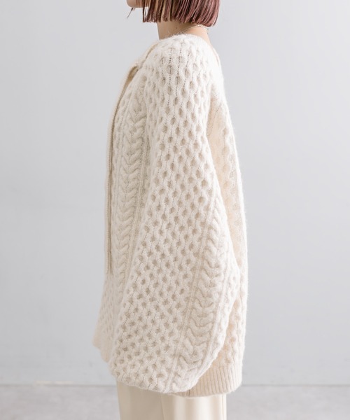 mline（エムライン）の「[mline]ケーブルスキッパーニット（ニット/セーター・レディース・ブラック/アイボリー・FREE）」の13枚目の写真