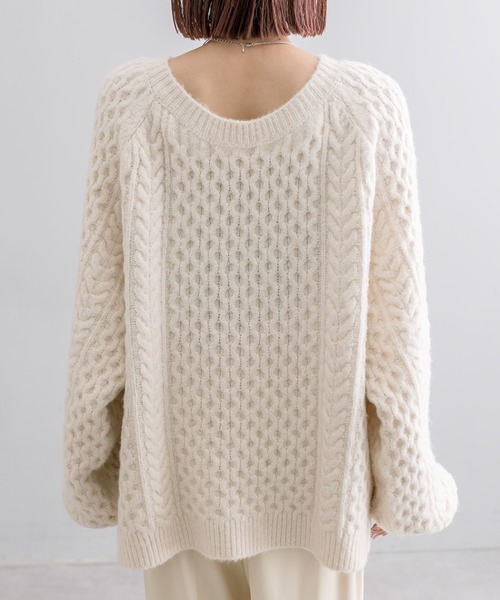 mline（エムライン）の「[mline]ケーブルスキッパーニット（ニット/セーター・レディース・ブラック/アイボリー・FREE）」の14枚目の写真