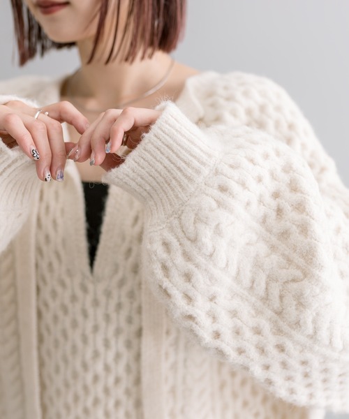 mline（エムライン）の「[mline]ケーブルスキッパーニット（ニット/セーター・レディース・ブラック/アイボリー・FREE）」の11枚目の写真